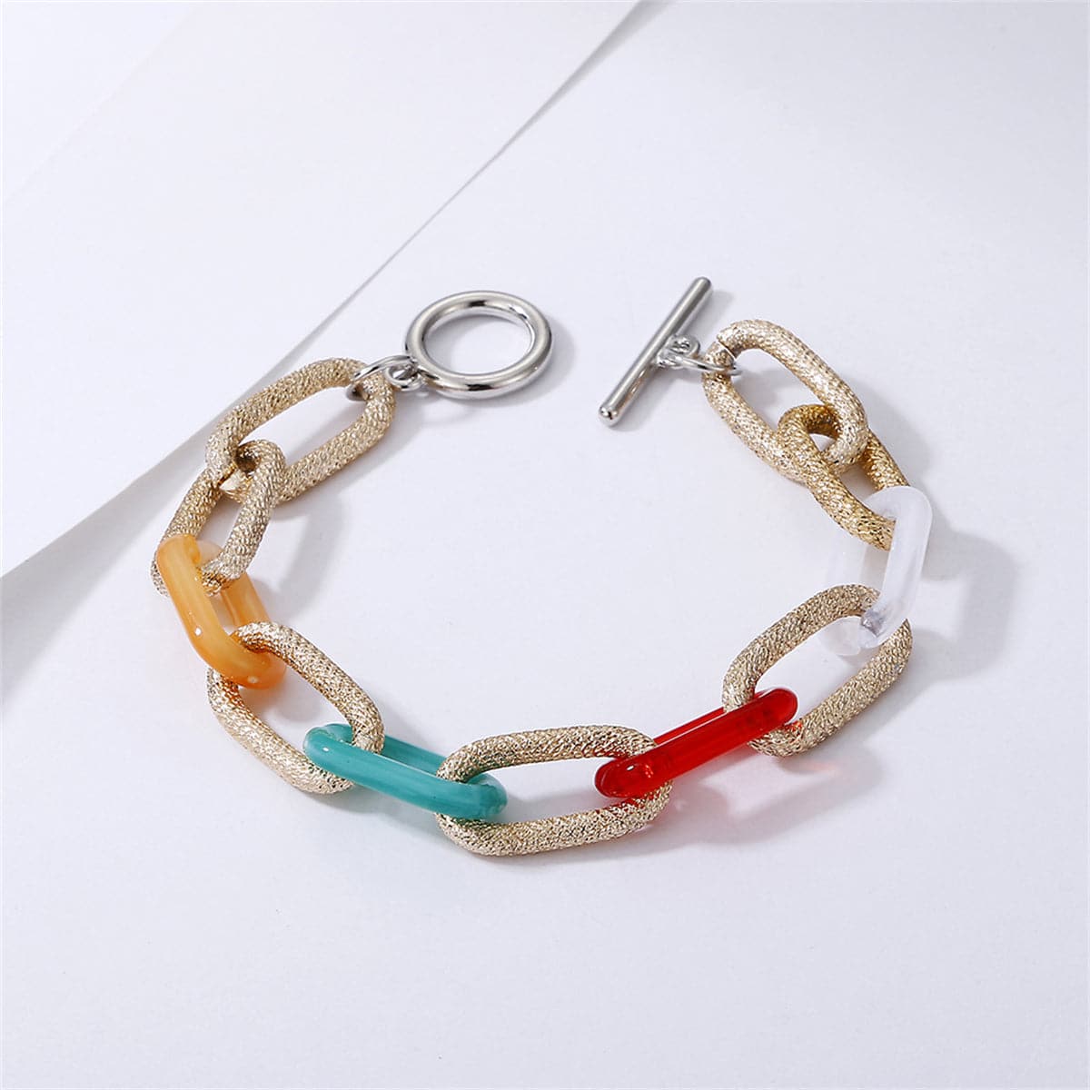 Blue Multicolor Resin & Two Tone Chain-Link Toggle Bracelet