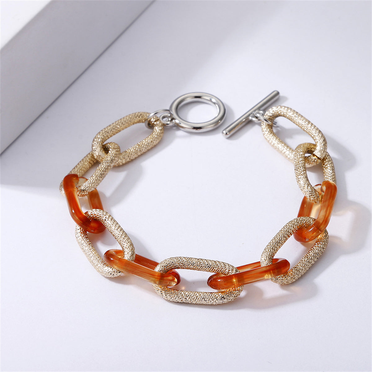 Orange Resin & Two-Tone Cable Chain Toggle Bracelet