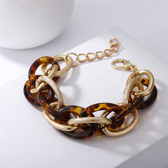 Coffee Resin & 18K Gold-Plated Tortoise-Print Crossing Chain Bracelet
