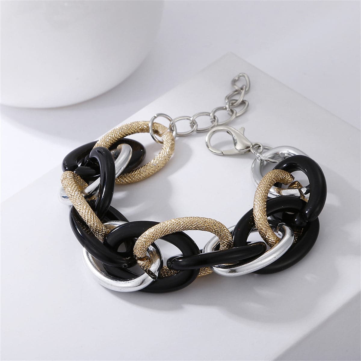 Black Acrylic & Two-Tone Crossing Chain Bracelet