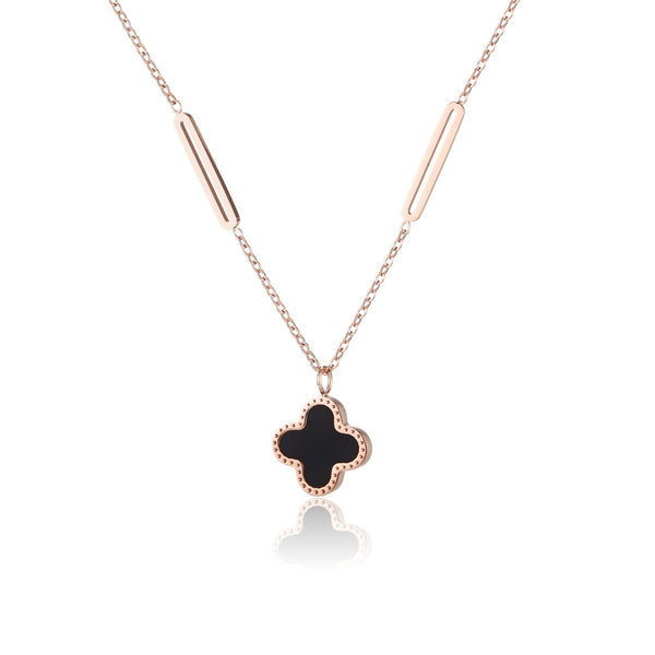 Black Acrylic & 18k Rose Gold-Plated Clover Pendant Necklace