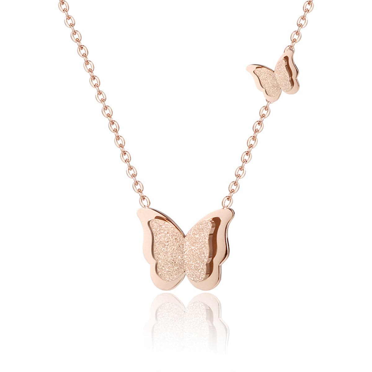 18K Rose Gold-Plated Double Frosted Butterfly Pendant Necklace