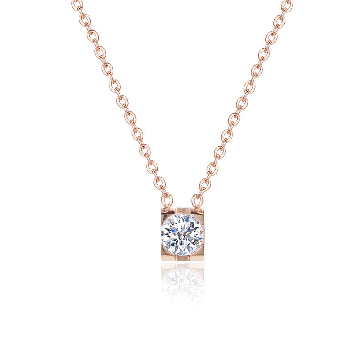 Crystal & 18K Rose Gold-Plated Square Pendant Necklace