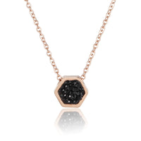 Black Cubic Zirconia & 18k Rose Gold-Plated Hexagon Pendant Necklace