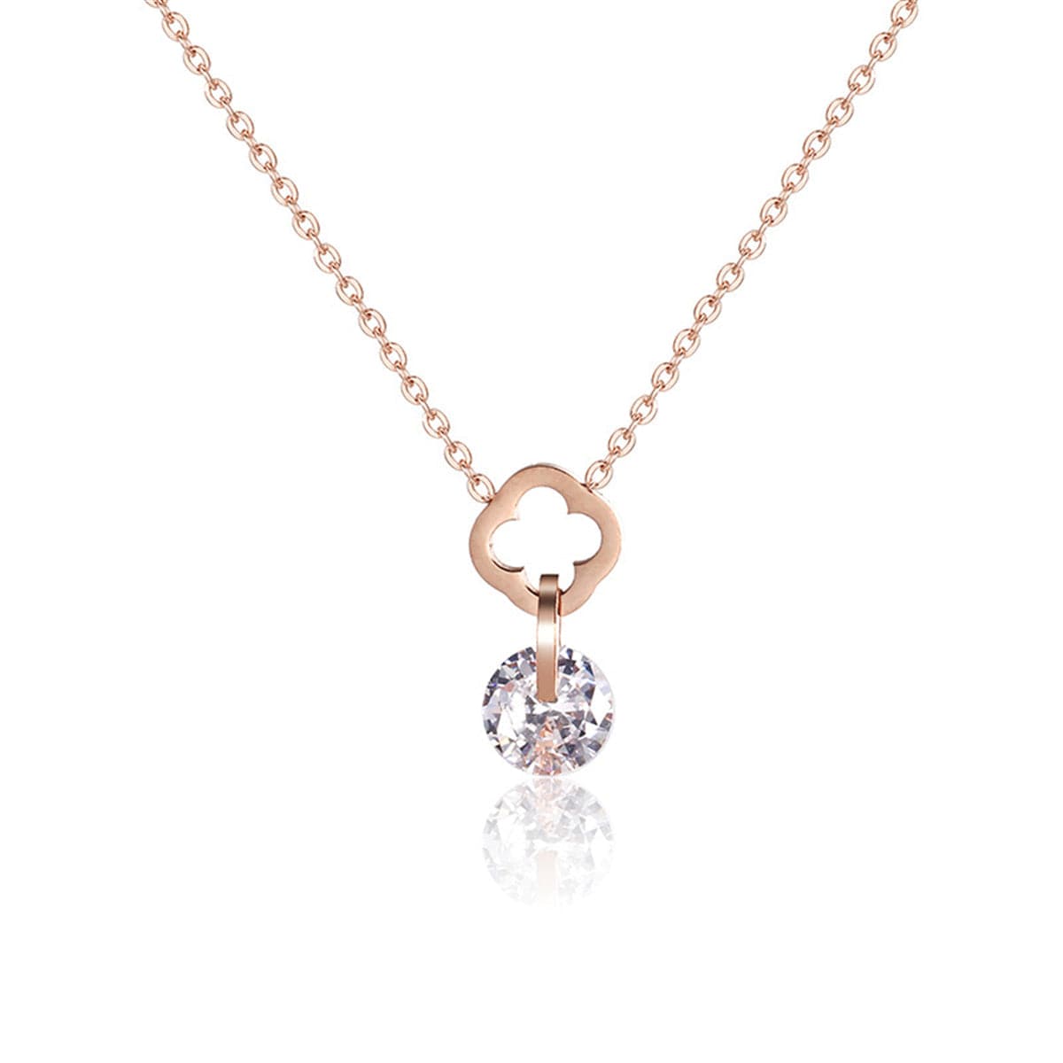 Crystal & 18K Rose Gold-Plated Open Clover Pendant Necklace