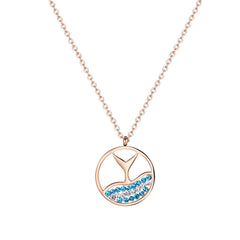 Blue Cubic Zirconia & 18K Rose Gold-Plated Tail Pendant Necklace