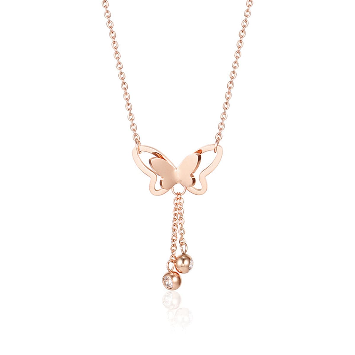 Cubic Zirconia & 18K Rose Gold-Plated Butterfly Tassel Pendant Necklace