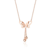 Cubic Zirconia & 18k Rose Gold-Plated Butterfly Tassel Pendant Necklace