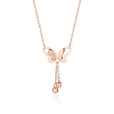 Cubic Zirconia & 18k Rose Gold-Plated Butterfly Tassel Pendant Necklace