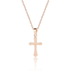 18K Rose Gold-Plated Frosted Cross Pendant Necklace