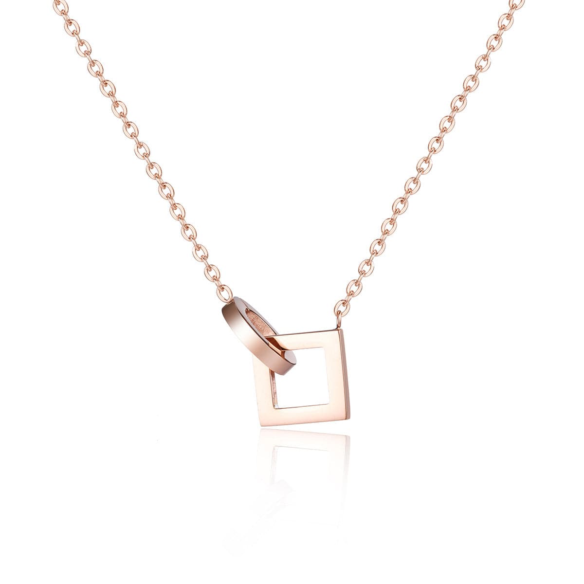 18K Rose Gold-Plated Open Square & Circle Pendant Necklace