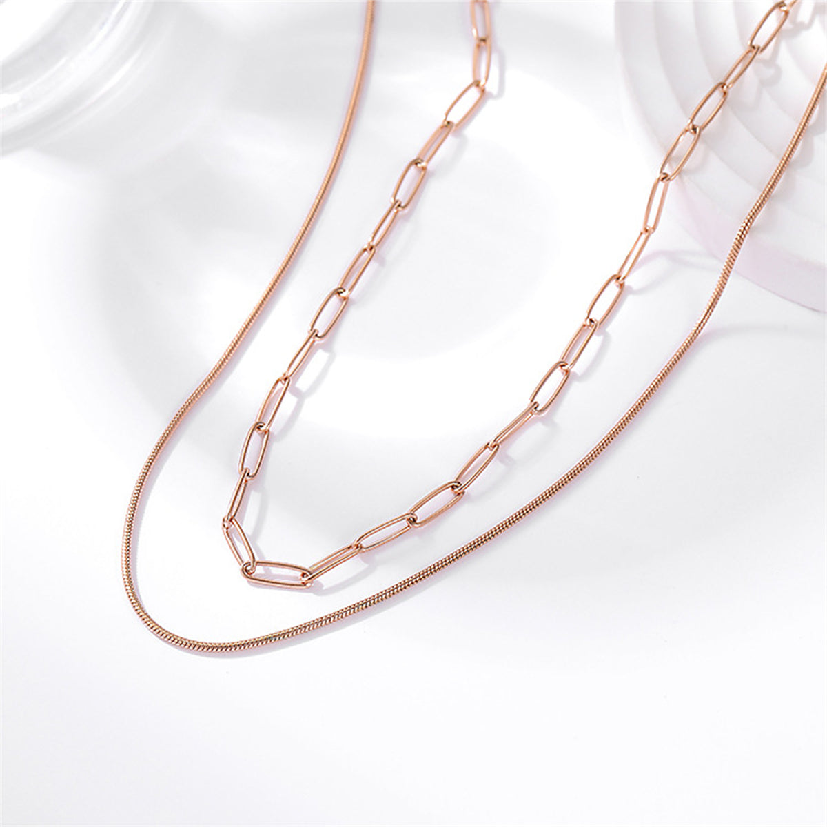 18K Rose Gold-Plated Oval Chain Layered Necklace