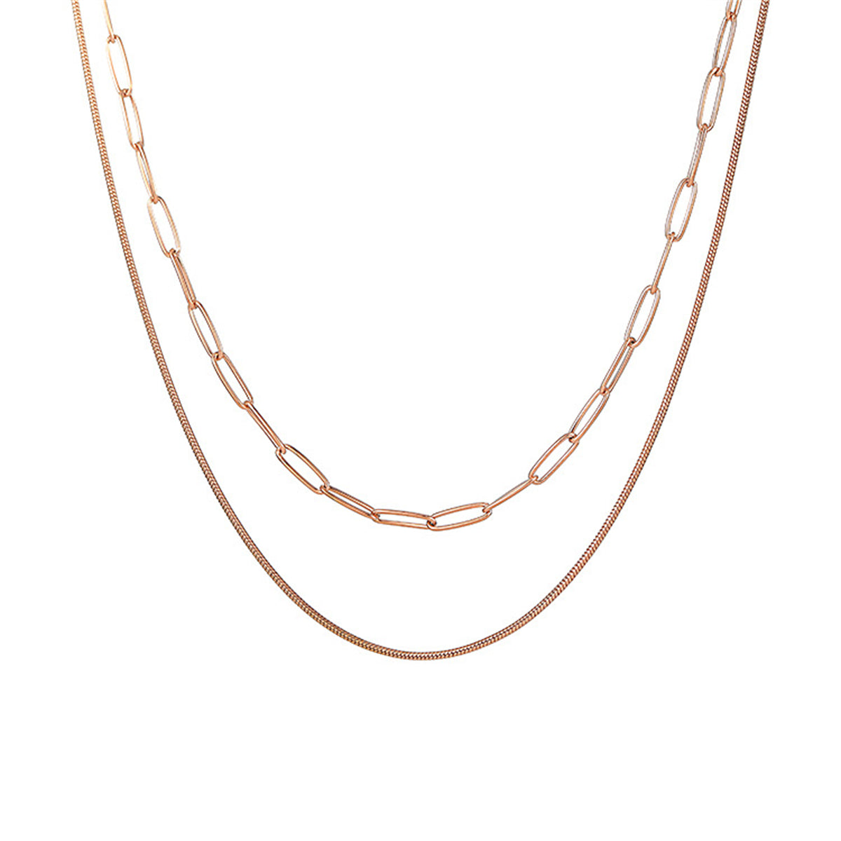 18K Rose Gold-Plated Oval Chain Layered Necklace
