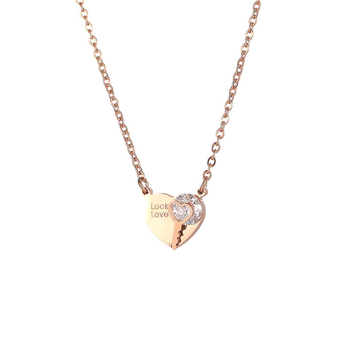 Cubic Zirconia & 18K Gold-Plated 'Lock Love' Heart Pendant Necklace