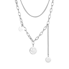 Silver-Plated 'I Love You' Smiley Drop Layered Necklace
