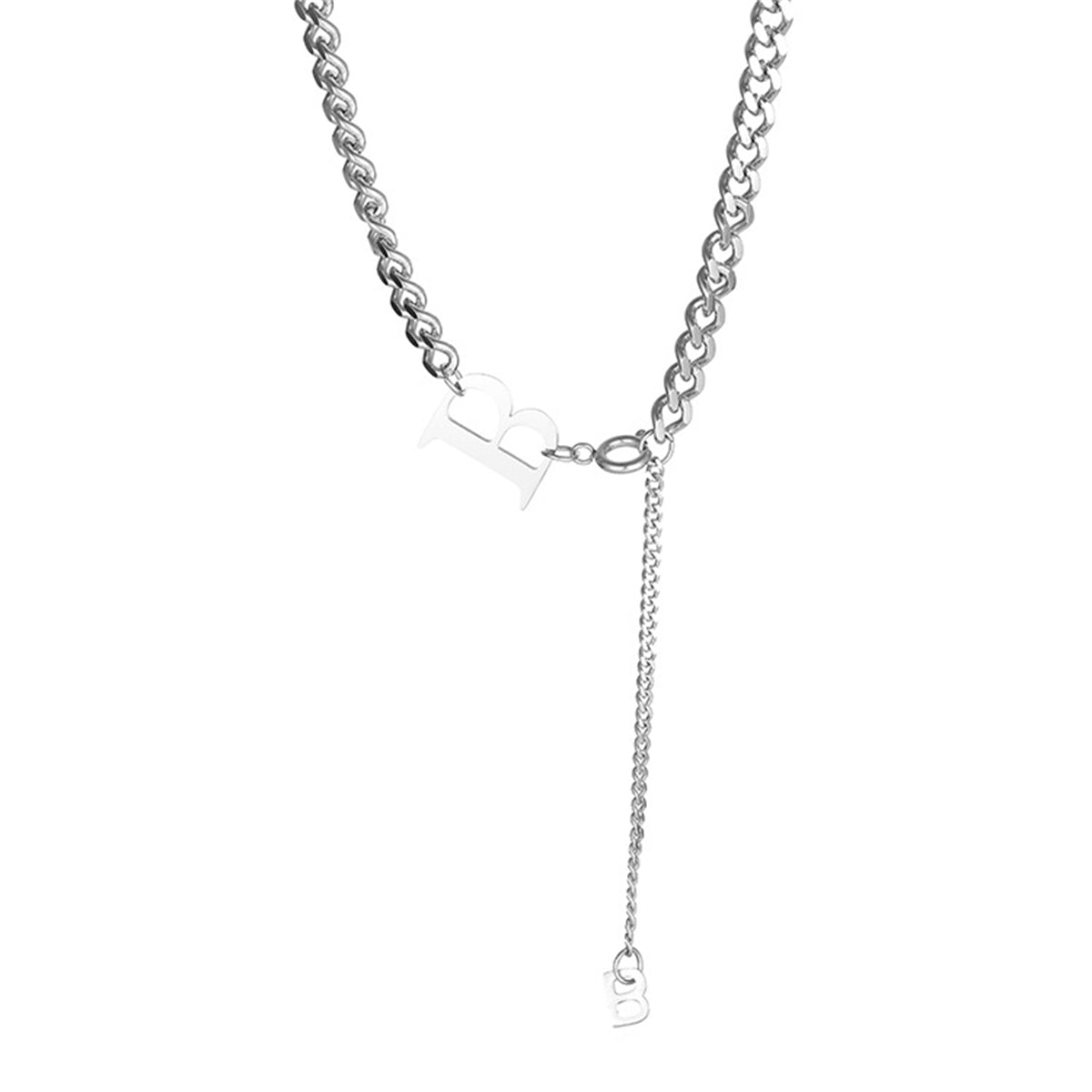 Silver-Plated 'B' Drop Necklace, silver pendant necklace for women, elegant gift for her, side view