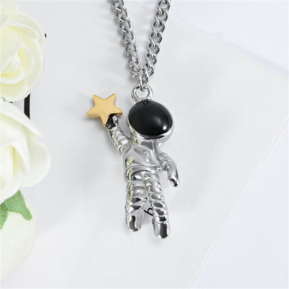 Black Enamel and Two Tone Astronaut Star Pendant Necklace, pendant necklace for women, dainty minimalist design, side view