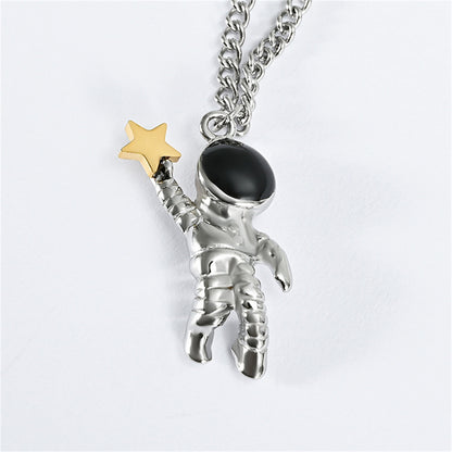 Black Enamel and Two Tone Astronaut Star Pendant Necklace, pendant necklace for women, detail close-up