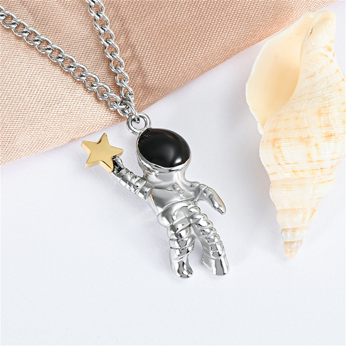Black Enamel and Two Tone Astronaut Star Pendant Necklace, pendant necklace for women, lifestyle look