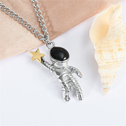 Black Enamel and Two Tone Astronaut Star Pendant Necklace, pendant necklace for women, lifestyle look