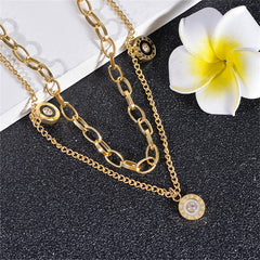 Cubic Zirconia & Acrylic 18K Gold-Plated Roman Numeral Station Layered Necklace