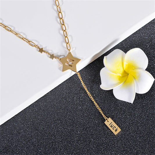 18K Gold-Plated Star 'Luck' Pendant Drop Necklace, gold pendant necklace for women, everyday style, front view