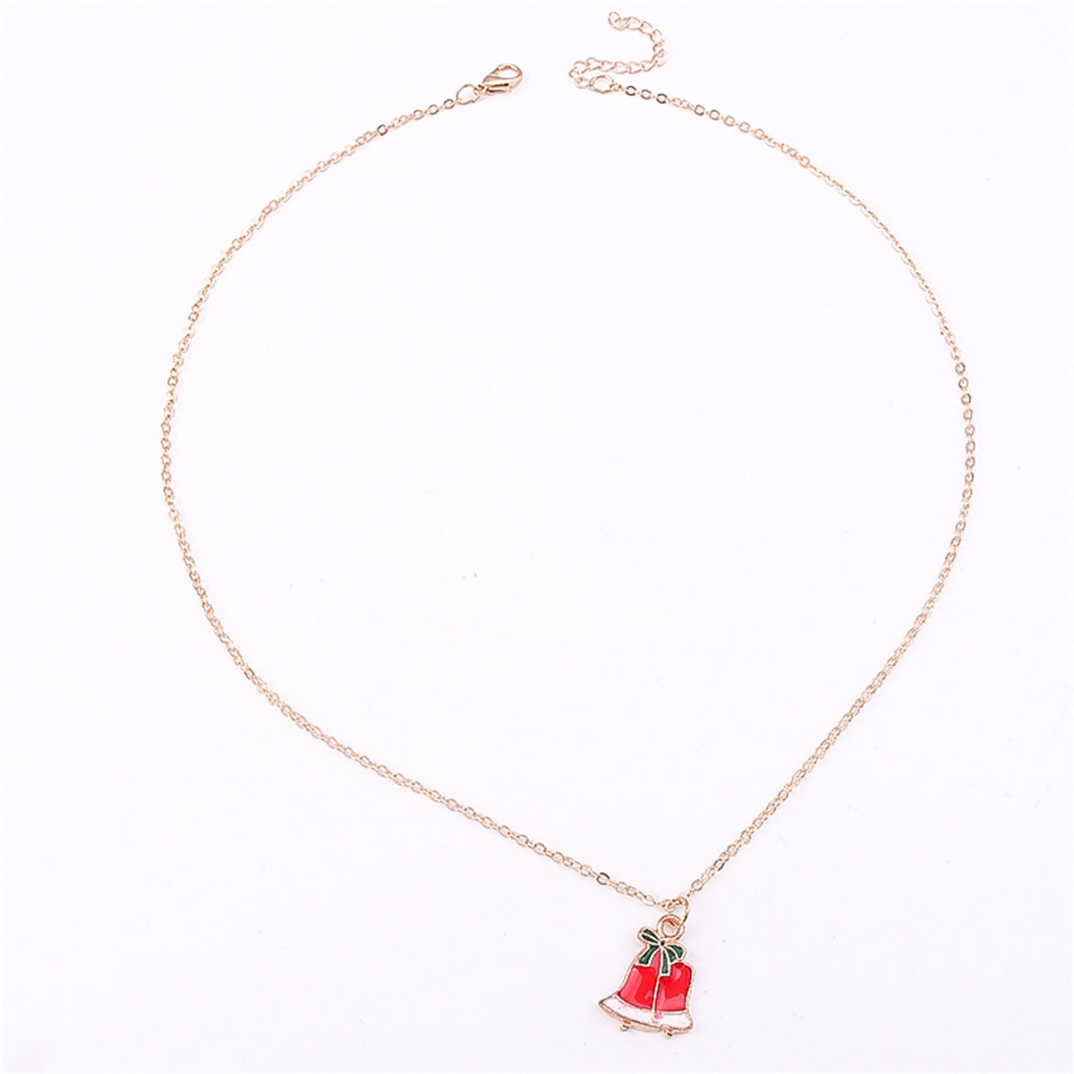 Red and White Bell Pendant Necklace, pendant necklace for women, dainty minimalist design, side view