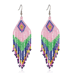 White & Green Howlite Rhombus Tassel Drop Earrings