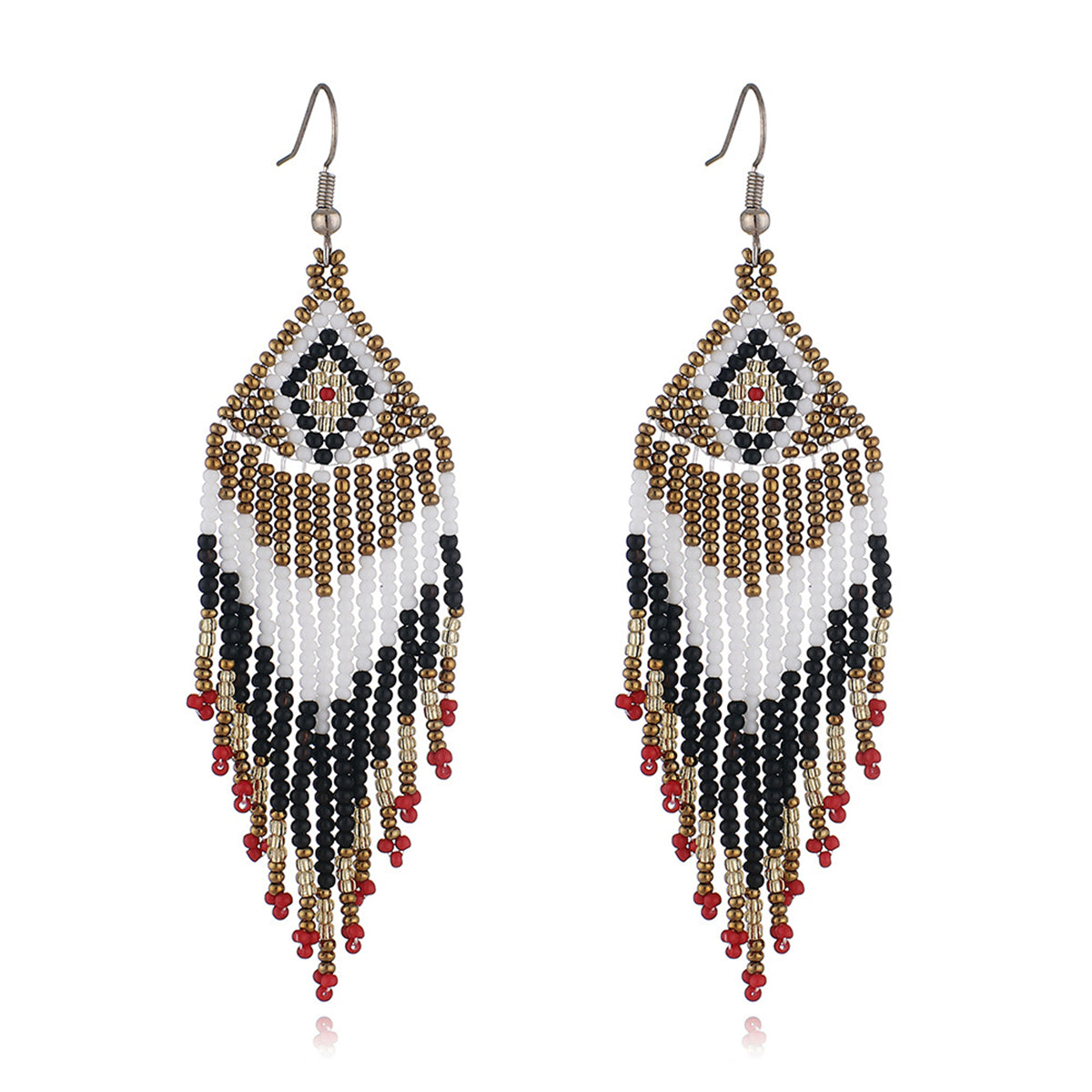 Black & Golden Howlite Rhombus Tassel Drop Earrings