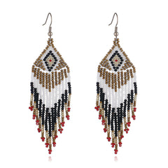 Black & Golden Howlite Rhombus Tassel Drop Earrings