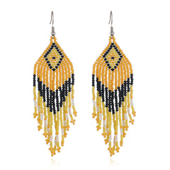 Yellow & Black Howlite Rhombus Tassel Drop Earrings