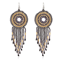 Black & Golden Howlite Round Tassel Drop Earrings