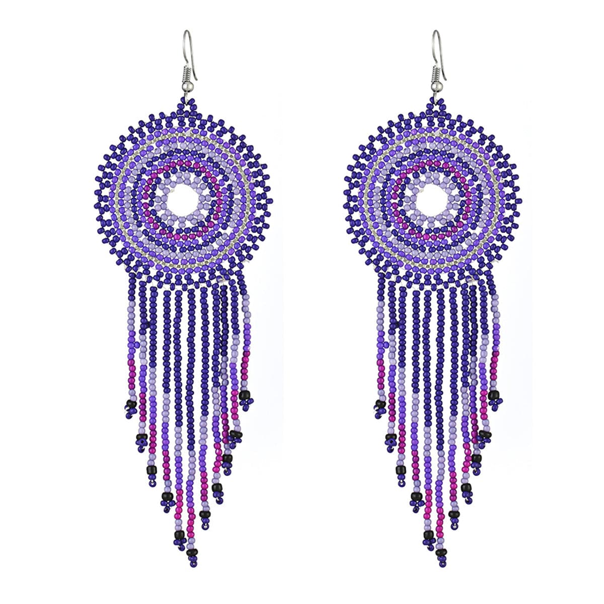 Purple & Lavender Howlite Round Tassel Drop Earrings