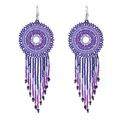 Purple & Lavender Howlite Round Tassel Drop Earrings