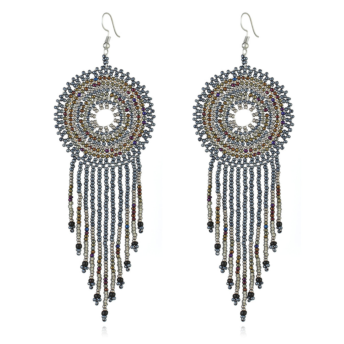 Blue & Brown Howlite Round Tassel Drop Earrings