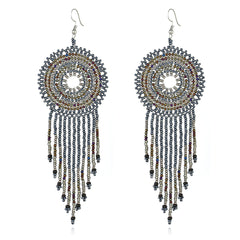 Blue & Brown Howlite Round Tassel Drop Earrings