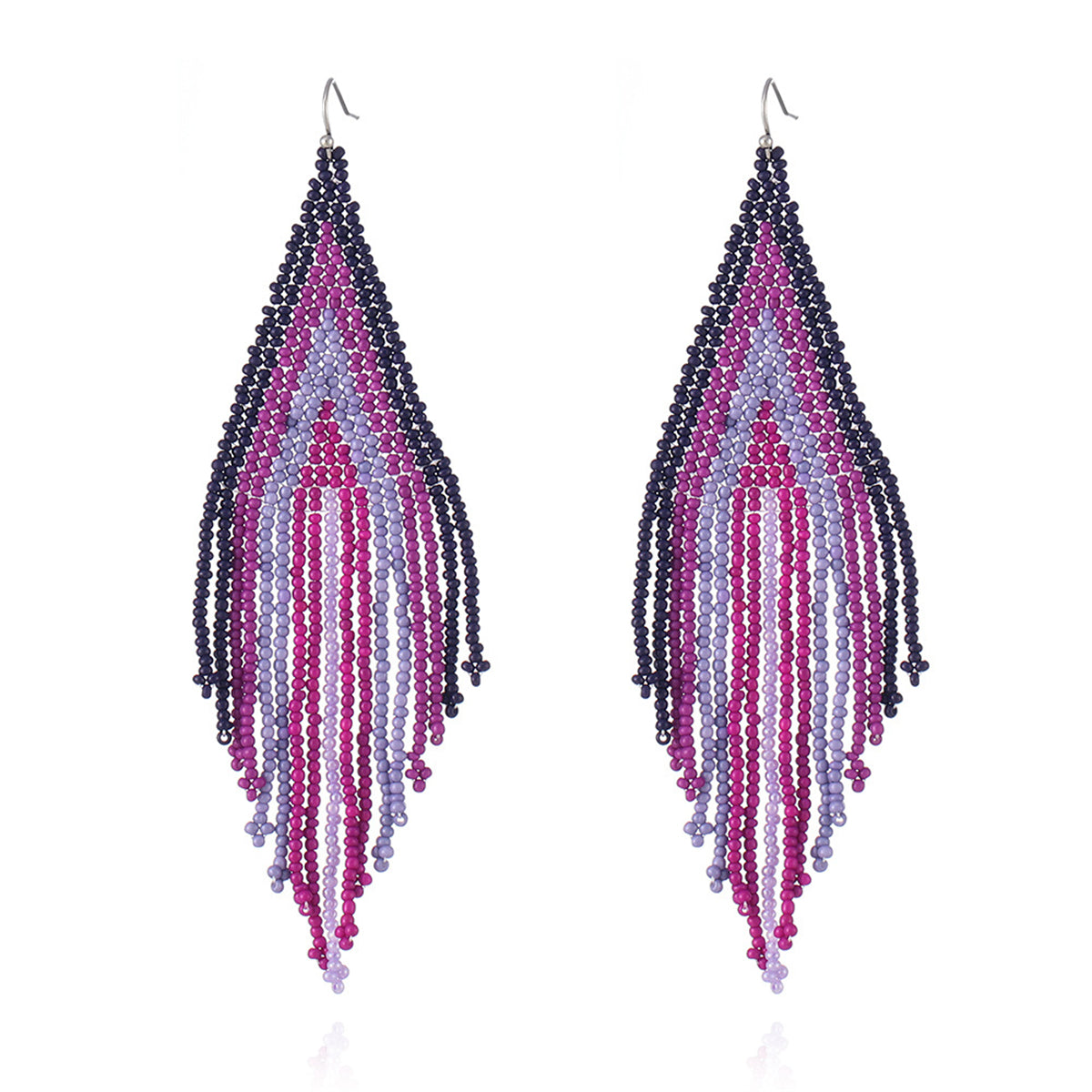 Black and Rose Howlite Tassel Drop Earrings, drop earrings for women, vintage-inspired design, front view