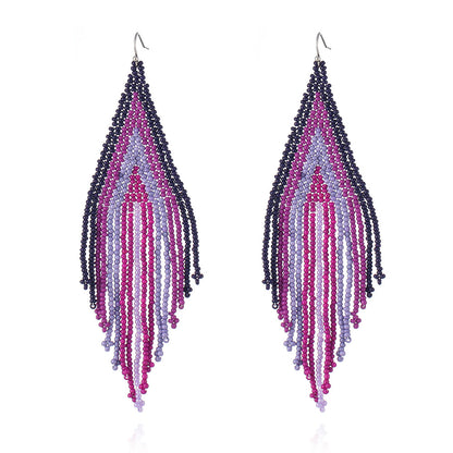 Black and Rose Howlite Tassel Drop Earrings, drop earrings for women, vintage-inspired design, front view