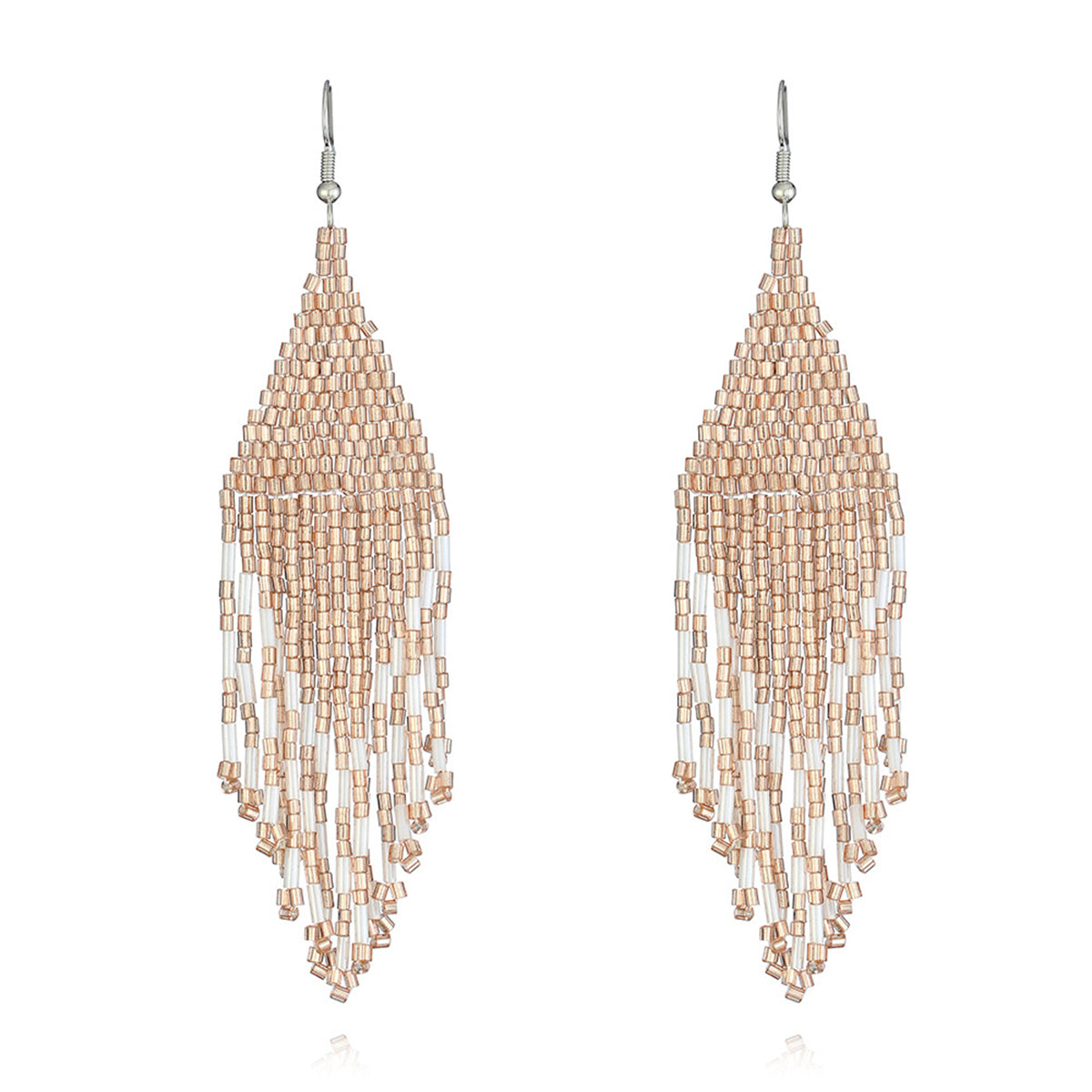 Champagne & Silver-Plated Tassel Drop Earrings