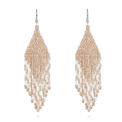 Champagne & Silver-Plated Tassel Drop Earrings