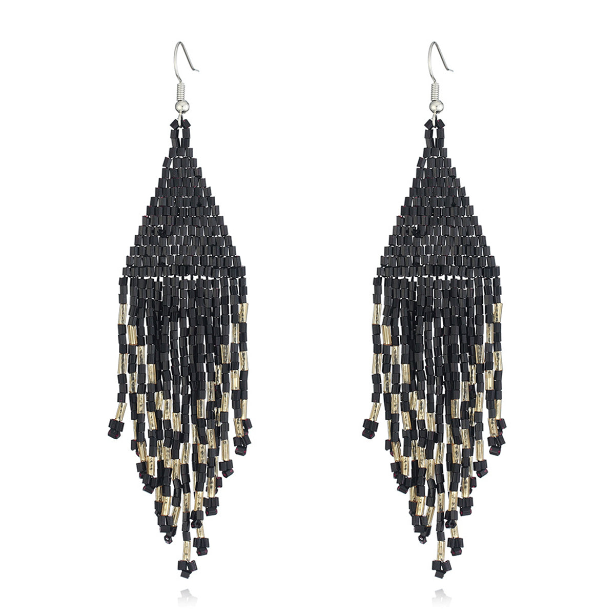 Black & Silver-Plated Tassel Drop Earrings