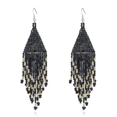 Black & Silver-Plated Tassel Drop Earrings