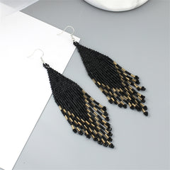 Black & Silver-Plated Tassel Drop Earrings