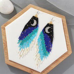 Black & Blue Howlite Moon Tassel Drop Earrings