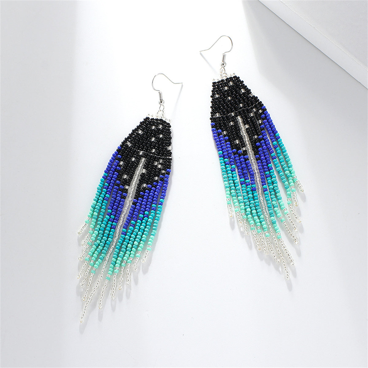 Black & Blue Howlite Stars Tassel Drop Earrings