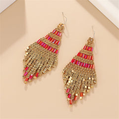 Red & 18K Gold-Plated Rhombus Tassel Drop Earrings