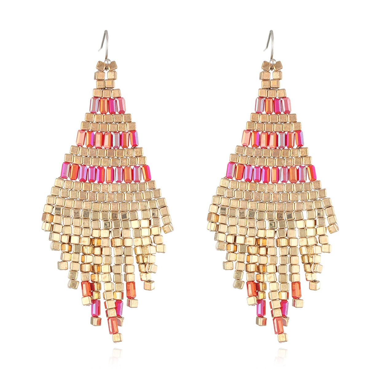 Red & 18K Gold-Plated Rhombus Tassel Drop Earrings