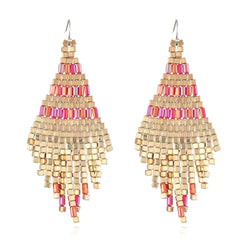 Red & 18K Gold-Plated Rhombus Tassel Drop Earrings