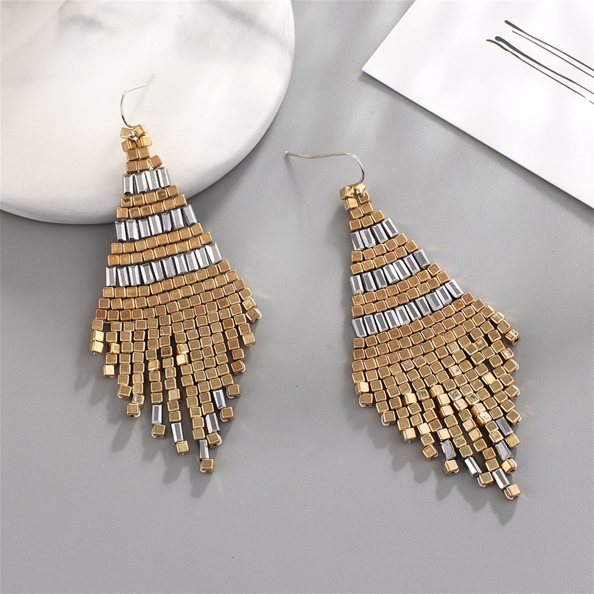 Silver & 18K Gold-Plated Rhombus Tassel Drop Earrings