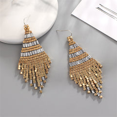 Silver & 18K Gold-Plated Rhombus Tassel Drop Earrings